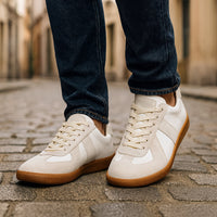 Men's Sneakers Leather Lace Up Non Slip Low Top Casual