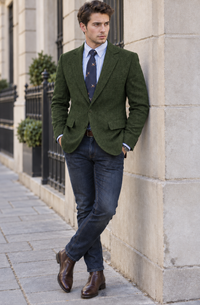 Men's Classic Herringbone Tweed Blazer | Notched Lapel Tailored