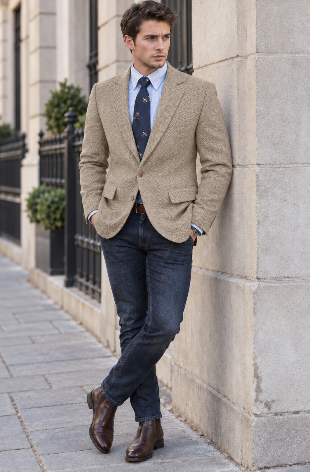 Men's Classic Herringbone Tweed Blazer | Notched Lapel Tailored