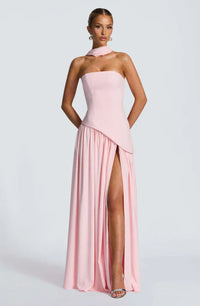 Women's Dress Silk Strapless Sleeveless Maxi Flowing Formal