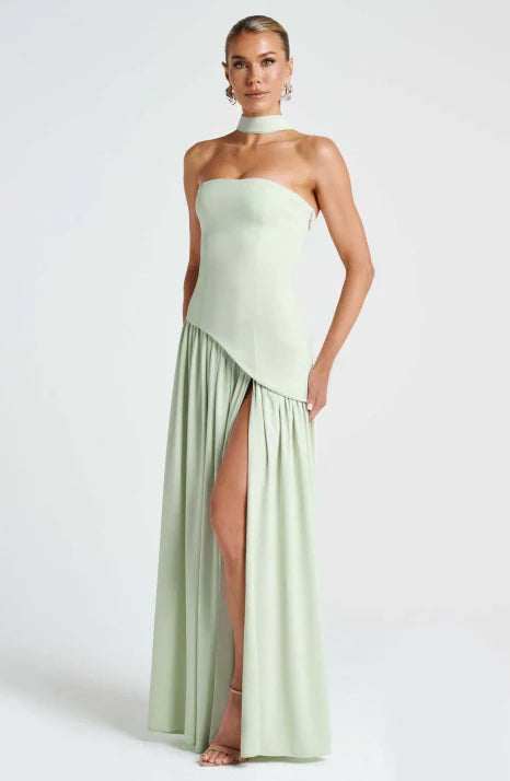 Robe longue fluide en soie pour femme, bustier sans bretelles et sans manches, formelle