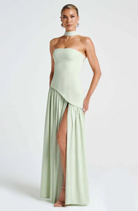 Women's Dress Silk Strapless Sleeveless Maxi Flowing Formal
