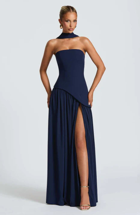 Women's Dress Silk Strapless Sleeveless Maxi Flowing Formal