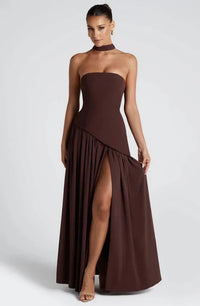 Women's Dress Silk Strapless Sleeveless Maxi Flowing Formal