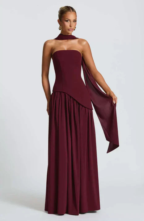 Women's Dress Silk Strapless Sleeveless Maxi Flowing Formal