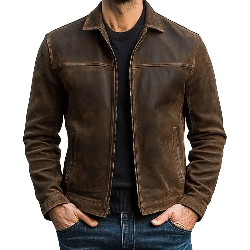 Veste en cuir homme style motard à manches longues zippée