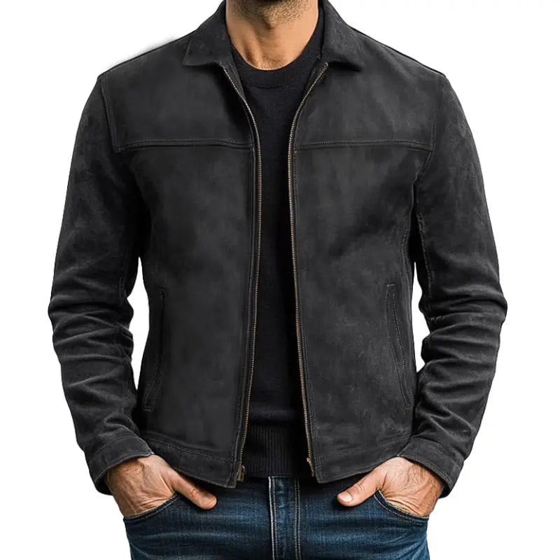 Men's Leather Jacket Biker Style Zip-Up Long Sleeve