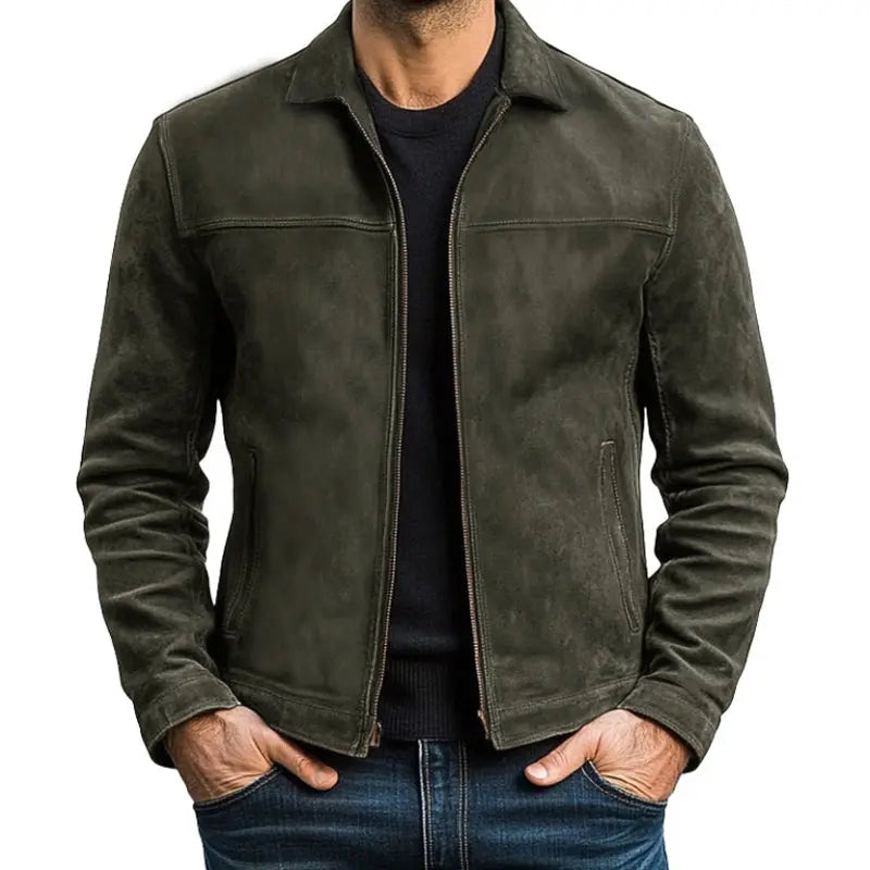 Men's Leather Jacket Biker Style Zip-Up Long Sleeve
