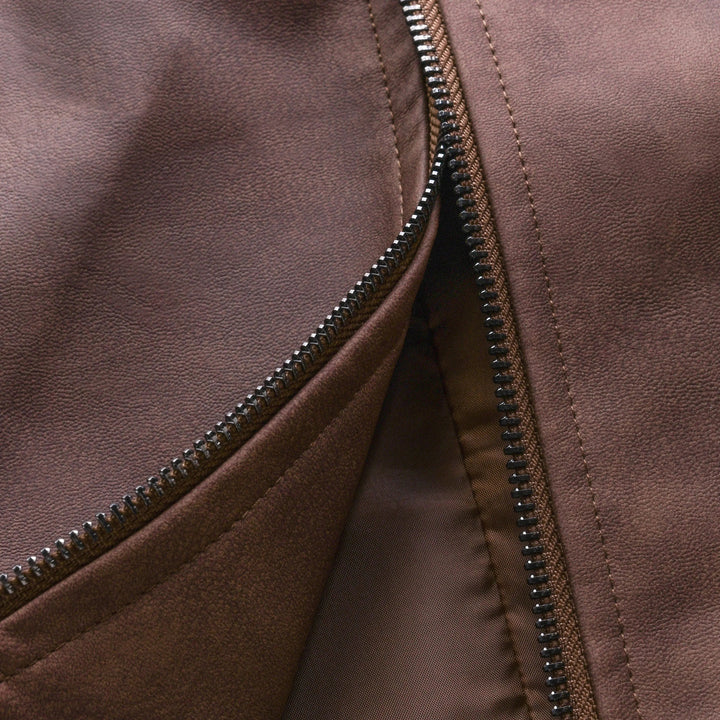 Chaqueta de cuero para hombre estilo motorista con cremallera y manga larga