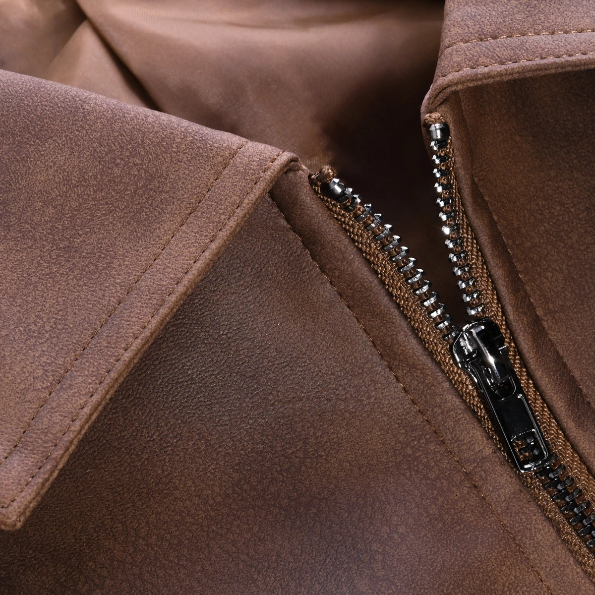 Men's Leather Jacket Biker Style Zip-Up Long Sleeve