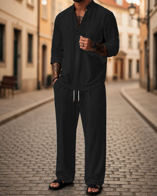 Ensemble 2 pièces pour homme en coton et lin | Coupe décontractée