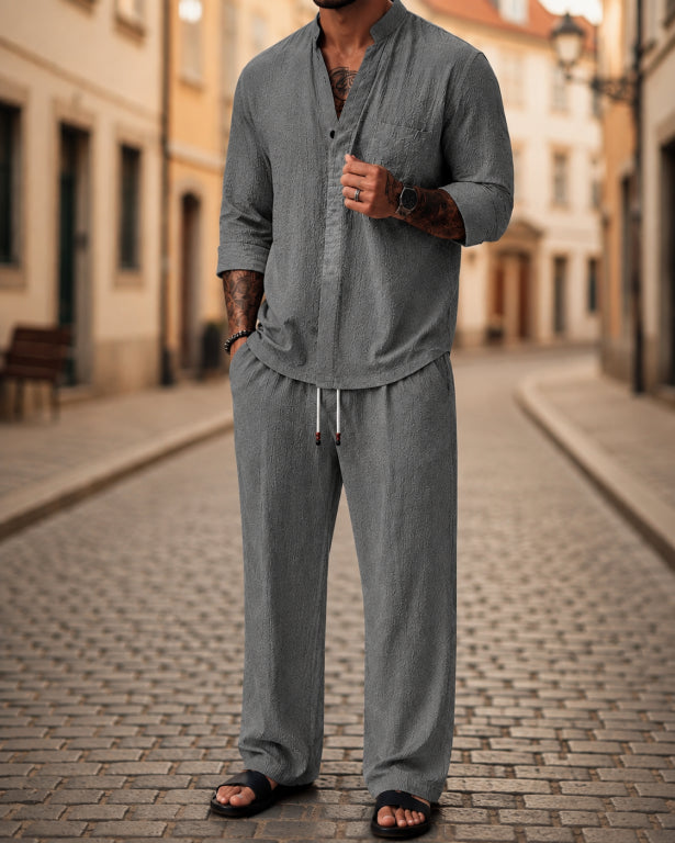 Ensemble 2 pièces pour homme en coton et lin | Coupe décontractée