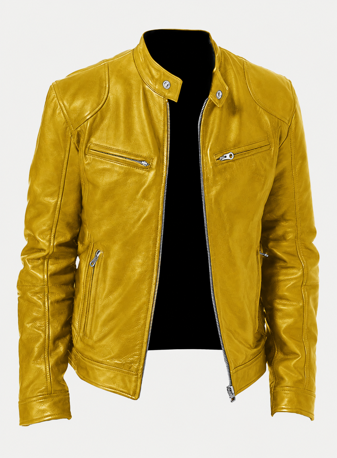 Chaqueta ajustada de motorista para hombre de cuero sintético