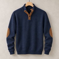 Men's Button Neck Pullover Sweater | Elbow Patches Classic Knit