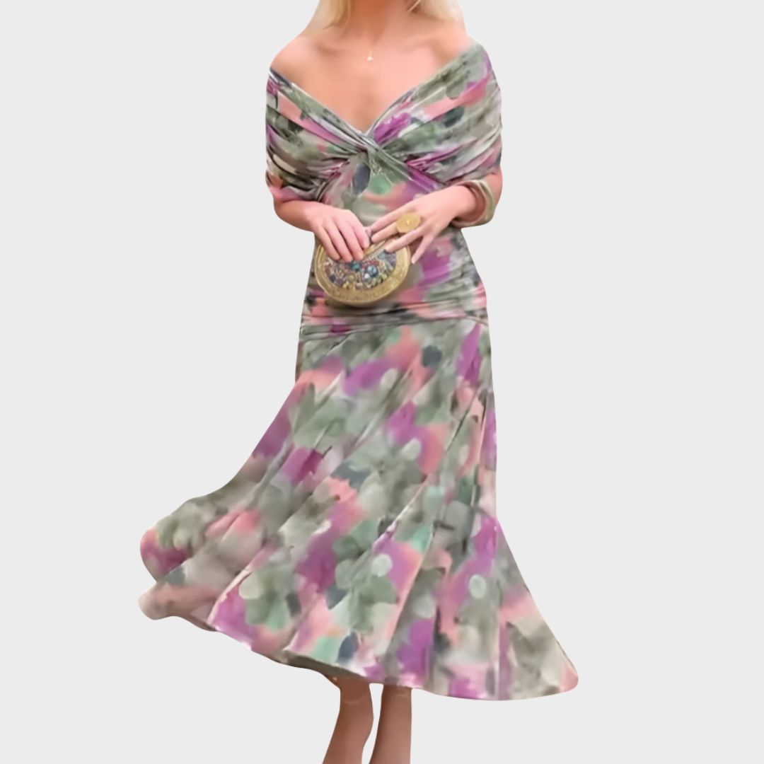 Robe femme à manches longues florale pour cérémonie