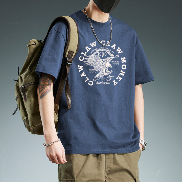 Camiseta para hombre de algodón estampada, ajuste slim, manga corta, cuello redondo, casual