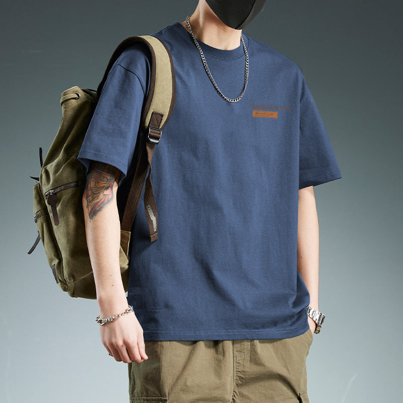 Camiseta para hombre de algodón, ajuste slim, manga corta, cuello redondo, estampada, casual