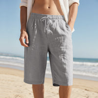 Mens linen shorts relaxed fit drawstring summer