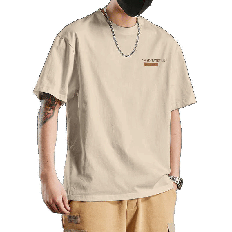 Camiseta para hombre de algodón, ajuste slim, manga corta, cuello redondo, estampada, casual
