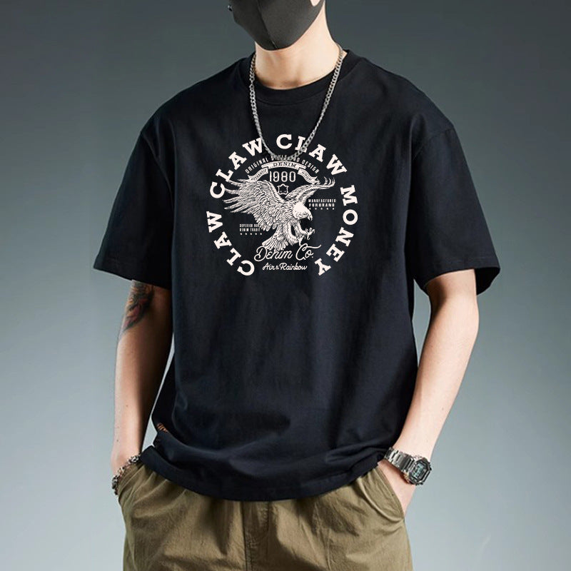 Camiseta para hombre de algodón estampada, ajuste slim, manga corta, cuello redondo, casual