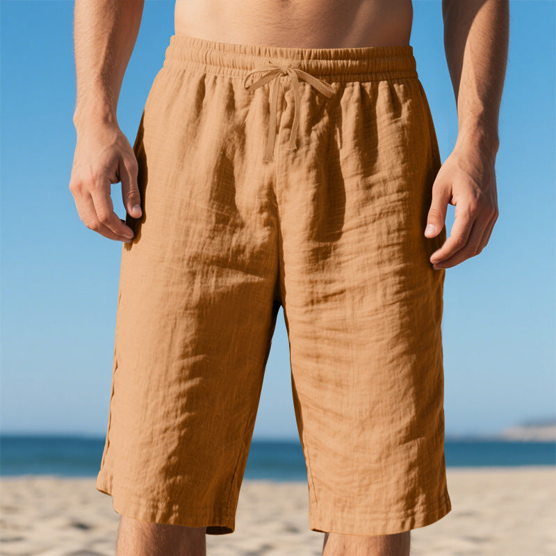 Mens linen shorts relaxed fit drawstring summer