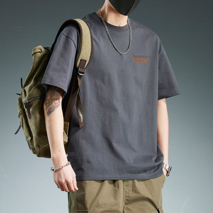Camiseta para hombre de algodón, ajuste slim, manga corta, cuello redondo, estampada, casual