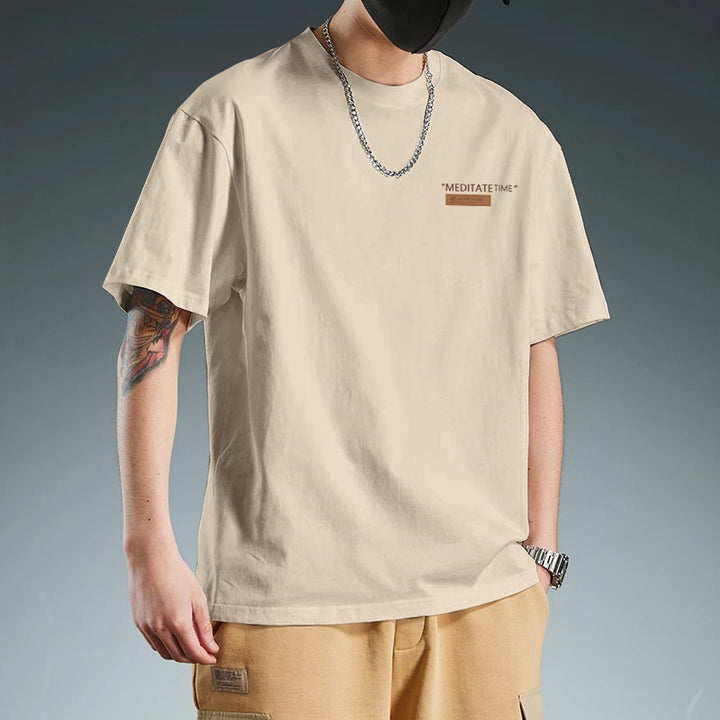 Camiseta para hombre de algodón, ajuste slim, manga corta, cuello redondo, estampada, casual