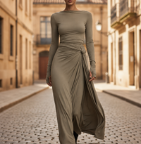 Maxi Dress Side Knot Long Sleeve Floor Length Women