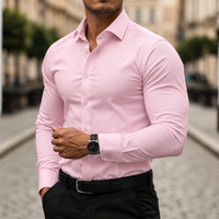 Camisa de botones manga larga ajuste elástico para hombre