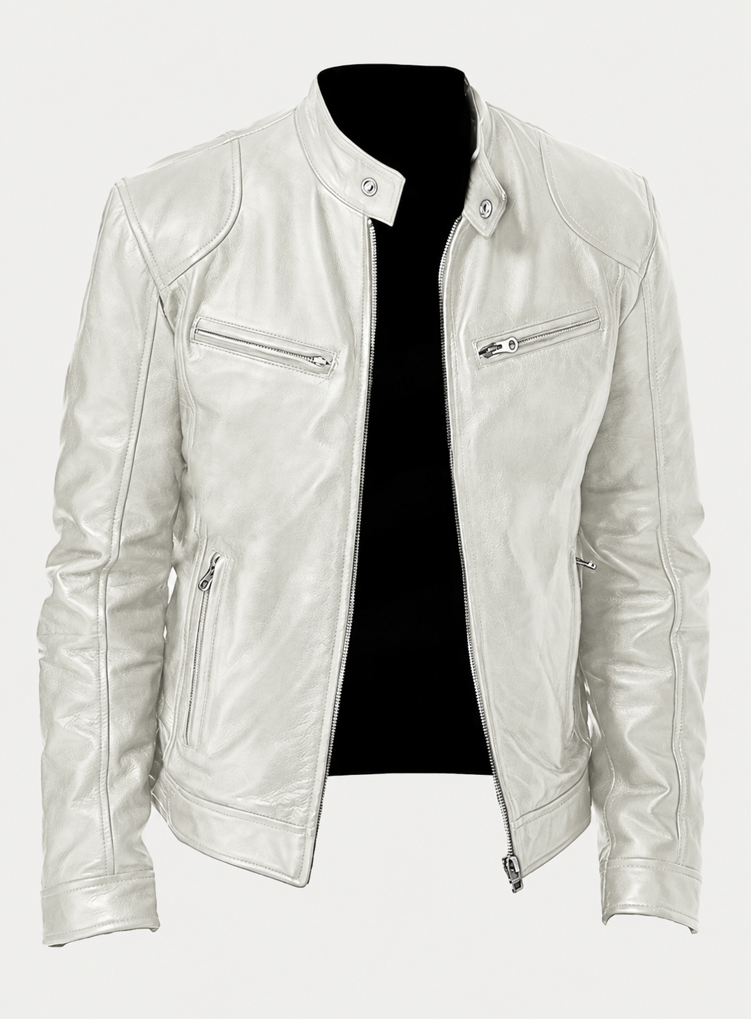 Chaqueta ajustada de motorista para hombre de cuero sintético
