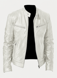 Chaqueta ajustada de motorista para hombre de cuero sintético