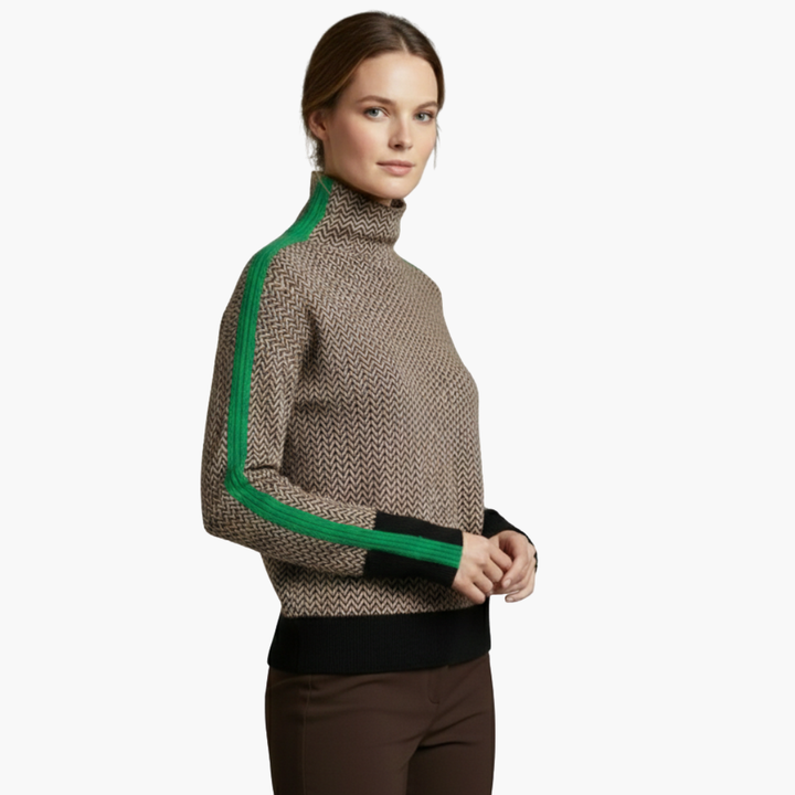 Suéter de mujer a rayas con cuello alto simulado, manga larga, ajuste regular, casual