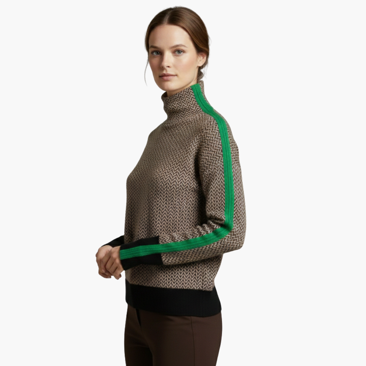 Suéter de mujer a rayas con cuello alto simulado, manga larga, ajuste regular, casual