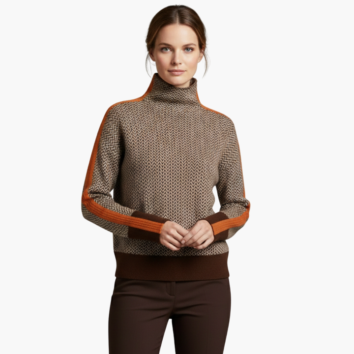 Suéter de mujer a rayas con cuello alto simulado, manga larga, ajuste regular, casual
