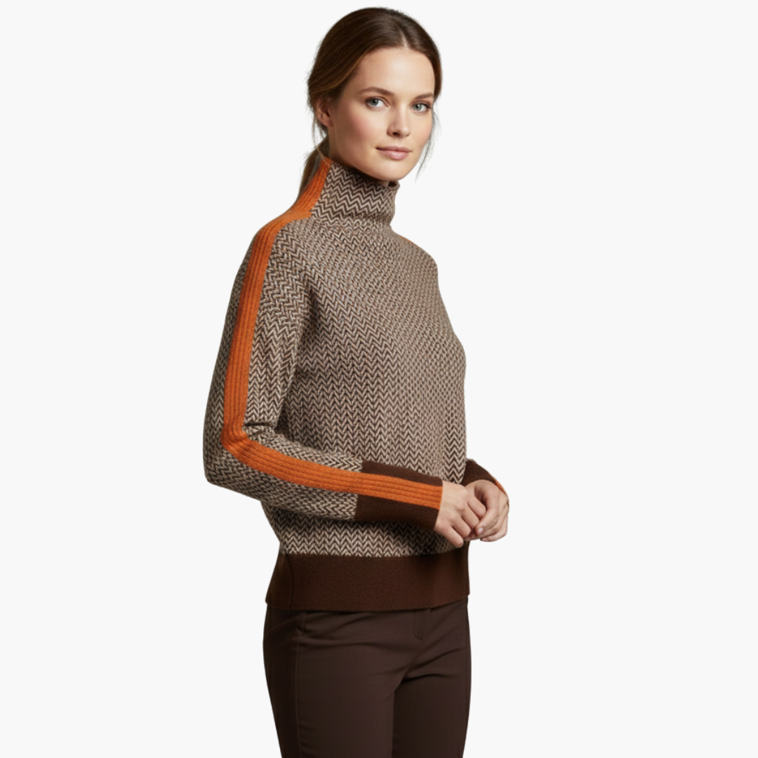 Suéter de mujer a rayas con cuello alto simulado, manga larga, ajuste regular, casual