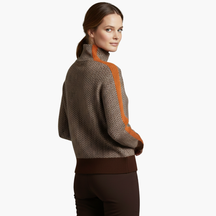 Suéter de mujer a rayas con cuello alto simulado, manga larga, ajuste regular, casual