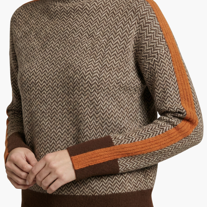 Suéter de mujer a rayas con cuello alto simulado, manga larga, ajuste regular, casual