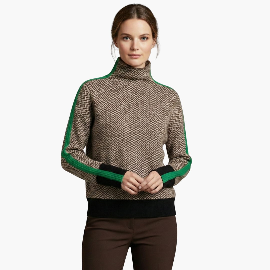Suéter de mujer a rayas con cuello alto simulado, manga larga, ajuste regular, casual