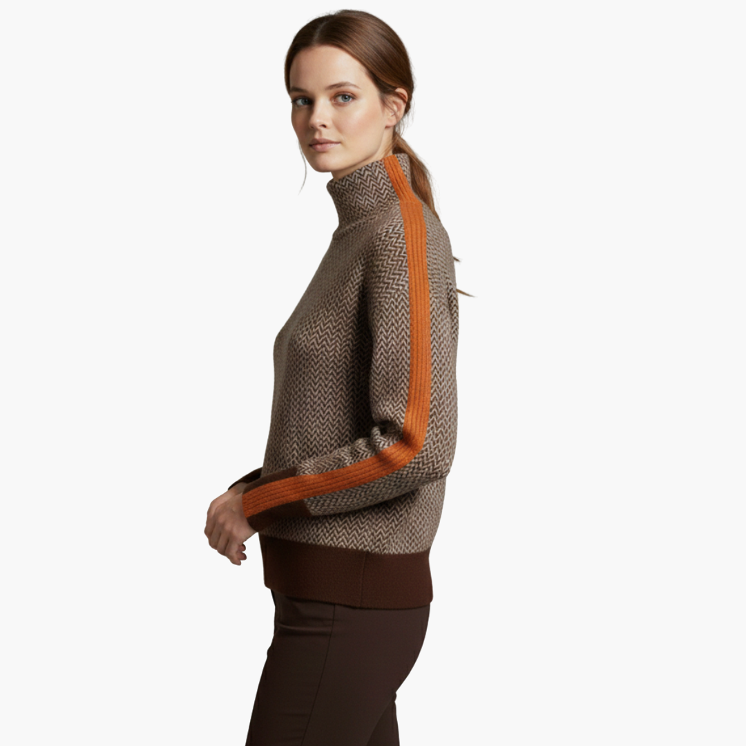 Suéter de mujer a rayas con cuello alto simulado, manga larga, ajuste regular, casual
