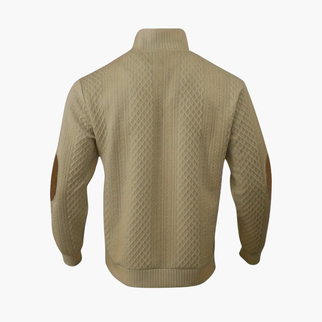 Suéter de punto para hombre con cuello abotonado, coderas, manga larga, casual