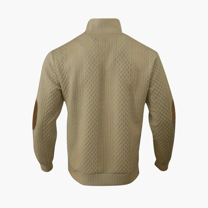 Suéter de punto para hombre con cuello abotonado, coderas, manga larga, casual