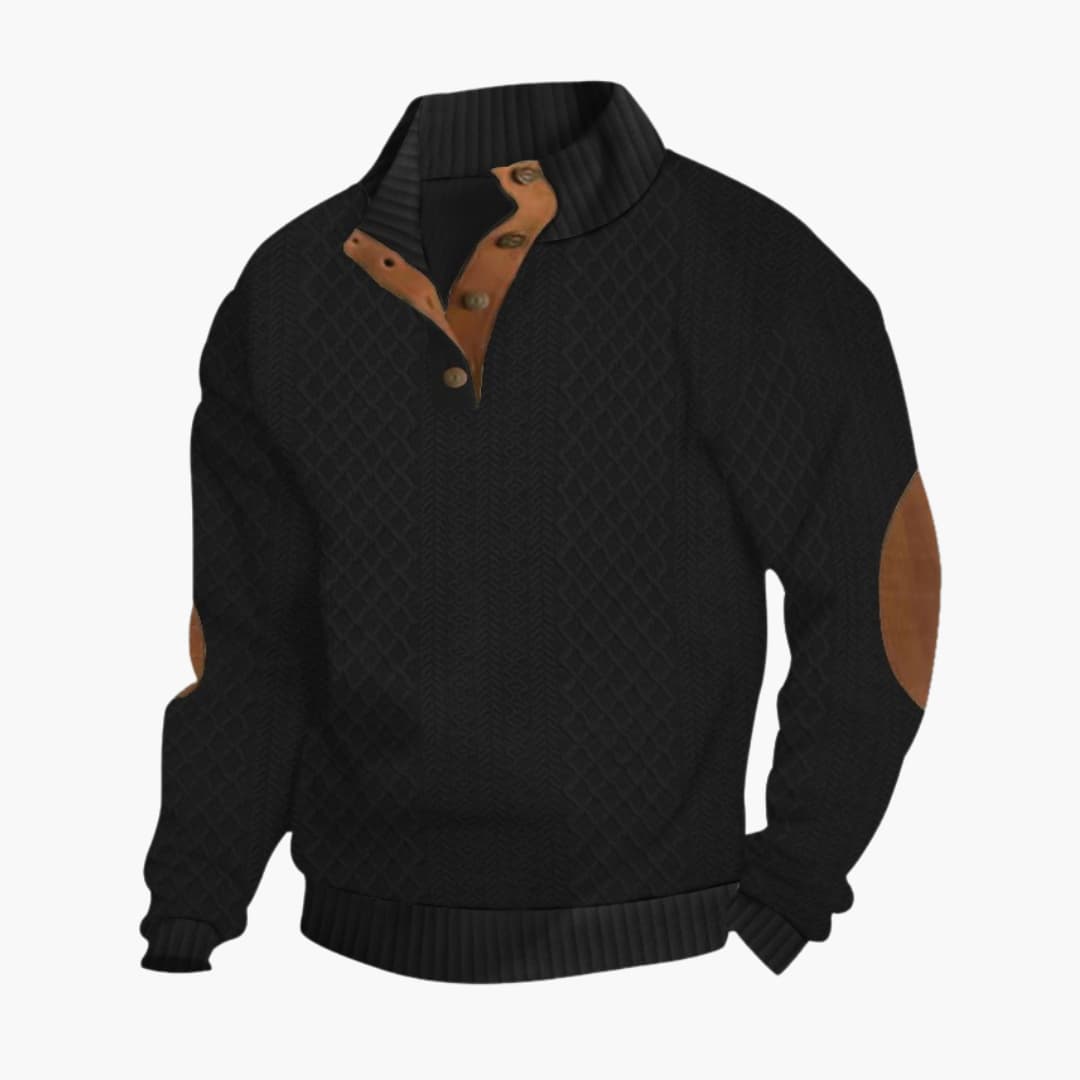 Suéter de punto para hombre con cuello abotonado, coderas, manga larga, casual