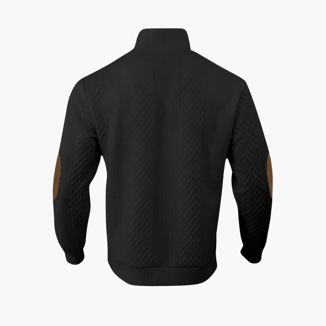Suéter de punto para hombre con cuello abotonado, coderas, manga larga, casual