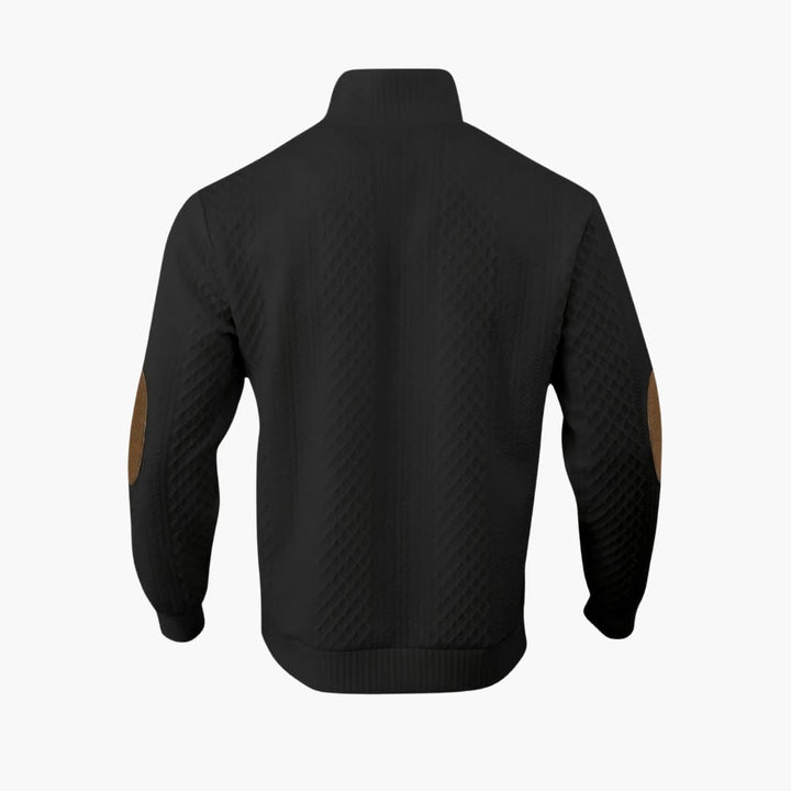 Suéter de punto para hombre con cuello abotonado, coderas, manga larga, casual