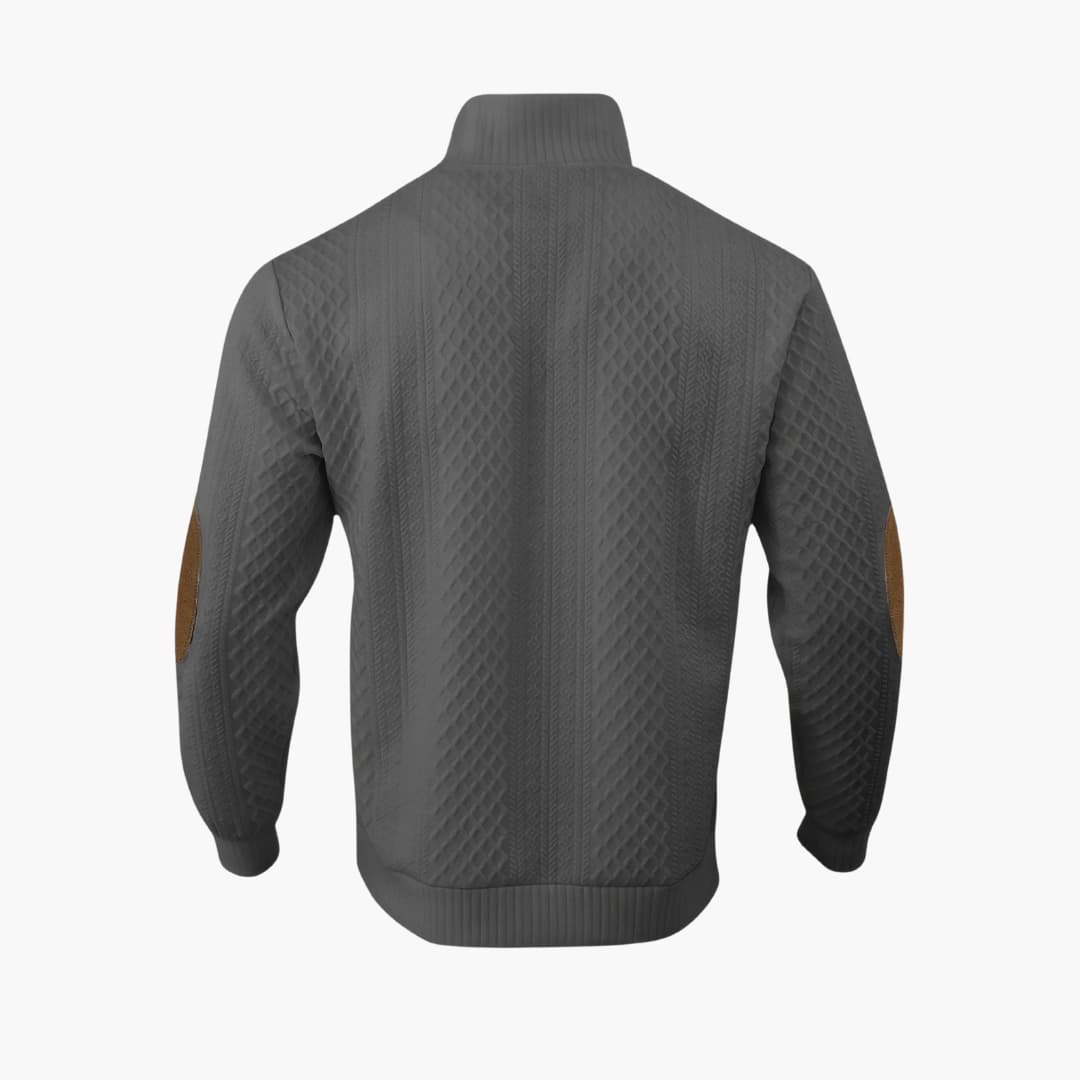 Suéter de punto para hombre con cuello abotonado, coderas, manga larga, casual