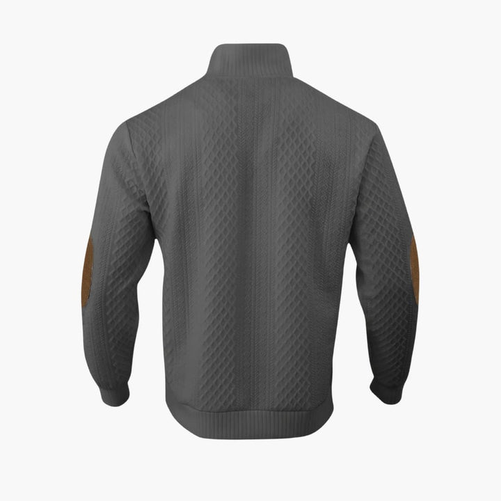 Suéter de punto para hombre con cuello abotonado, coderas, manga larga, casual
