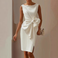 Women's Midi Dress Front Bow Sleeveless Round Neck A-Line