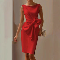 Women's Midi Dress Front Bow Sleeveless Round Neck A-Line