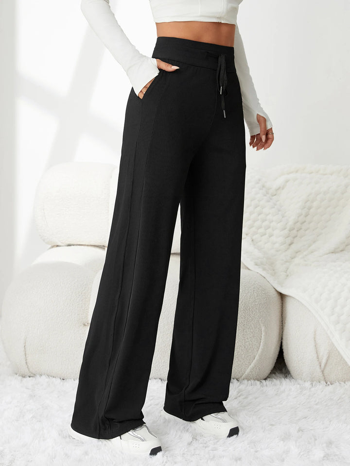 Pantalon femme en soie glacée, jambe large, taille haute, coupe ample, décontracté, été