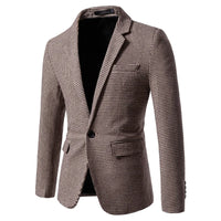 Men's Blazer Houndstooth Slim Fit Button Closure Long Sleeve Business Casual